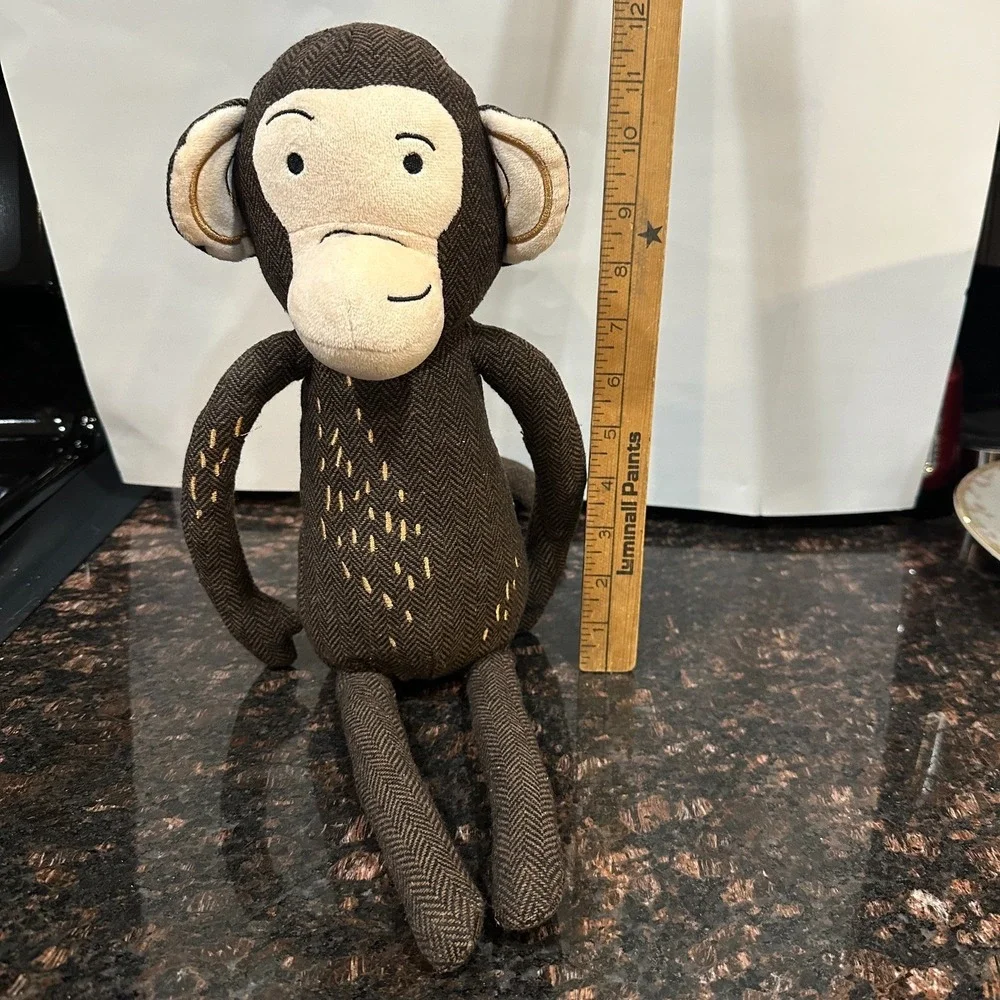 Pillowfort Monkey Figural Throw Pillow Brown Herringbone Plush 12in Stuffed Toy